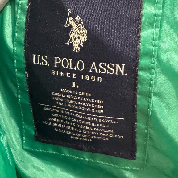 Green Polo Jacket with Embroidered Logo puffer preppy ski winter large zipper - Picture 7 of 8
